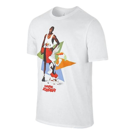 Men's Air Jordan Cartoon Anime Alphabet Printing Round Neck Short Sleeve White T-Shirt 683962-100
