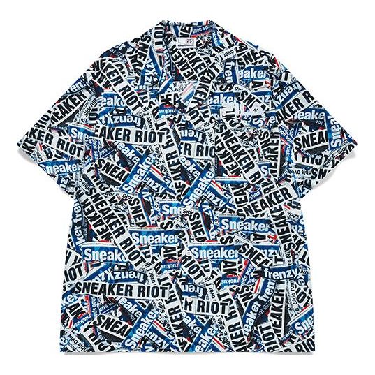 Men's FILA FUSION x staple Crossover Alphabet Pattern Full Print Loose Sports Short Sleeve Shirt Webbing Printing T11M134403F-GY