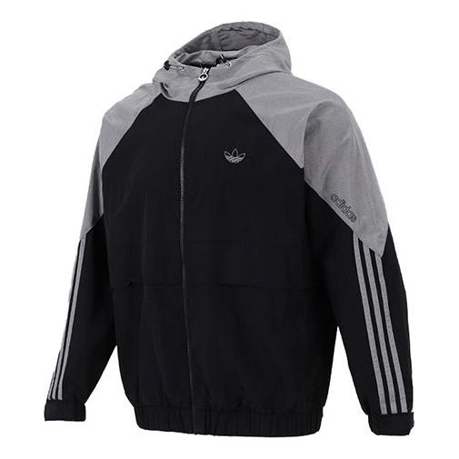 Men's adidas originals Contrasting Colors Raglan Sleeve Woven Hooded Jacket Black HC0328