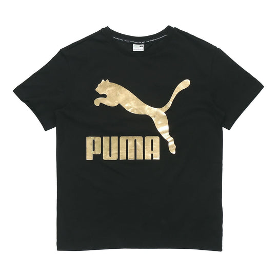 (WMNS) PUMA Classic Logo Printing Round Neck Sports Short Sleeve Black 530005-61