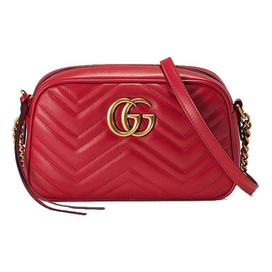 WMNS) GUCCI GG Marmont Gold Logo Leather Chain Small Red Classic Shou -  KICKS CREW