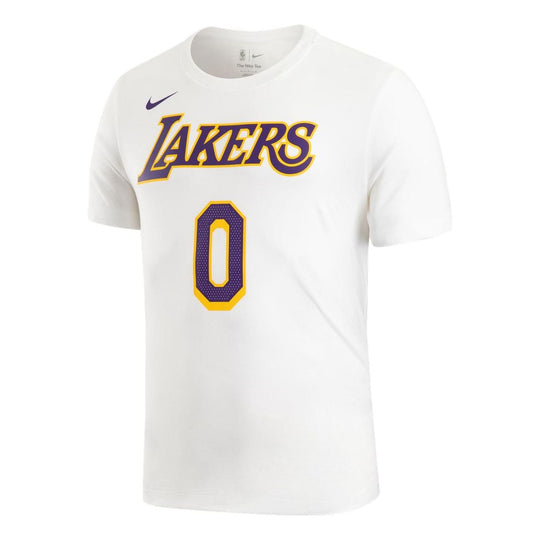 Men's Nike Alphabet Numeric Printing Basketball Sports Round Neck Short Sleeve Lakers Westbrook 0 White T-Shirt CV8529-106