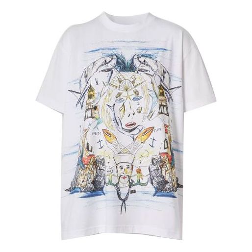 Burberry Ocean Sketch Printing Cotton Loose Short Sleeve White 80407711
