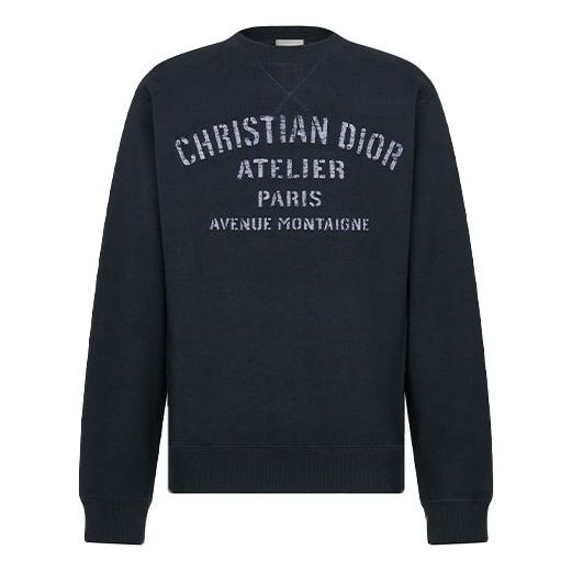 DIOR Lettered Round Neck Pullover Sweater For Men Navy 043J655A0531-C5 ...