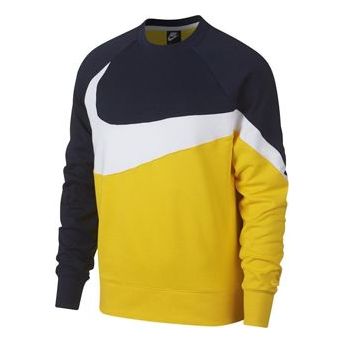 Men's Nike French Terry Colorblock Round Neck Pullover White Yellow Black Hoodie AR3088-728 Hoodie - KICKSCREW