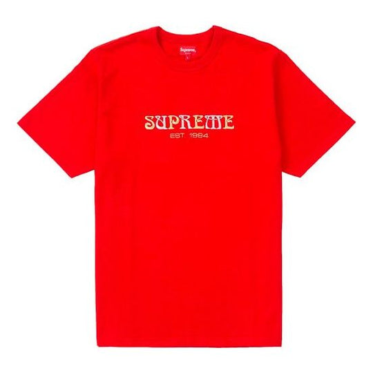 Supreme FW18 Nouveau Logo Tee Red Embroidered Logo Short Sleeve