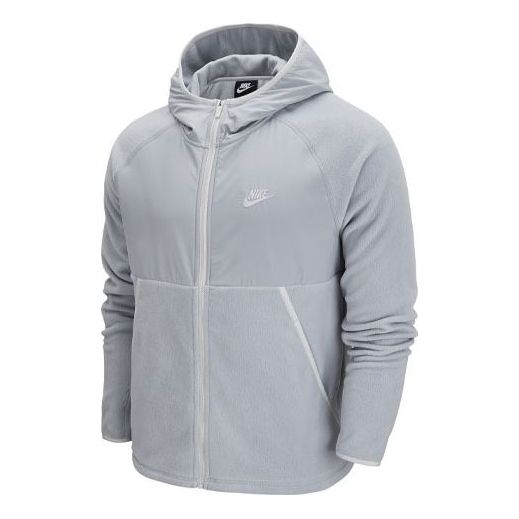 Nike Sportswear Full-length zipper Cardigan hooded Fleece Lined Jacket light grey DM1220-077