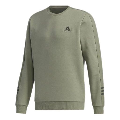 adidas neo logo Printing Sports Fleece Lined Stay Warm Round Neck Pullover Green GD5470