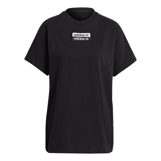(WMNS) adidas originals Tee Logo Woven Label Side Sports Knit Short Sleeve Black T-Shirt H06772