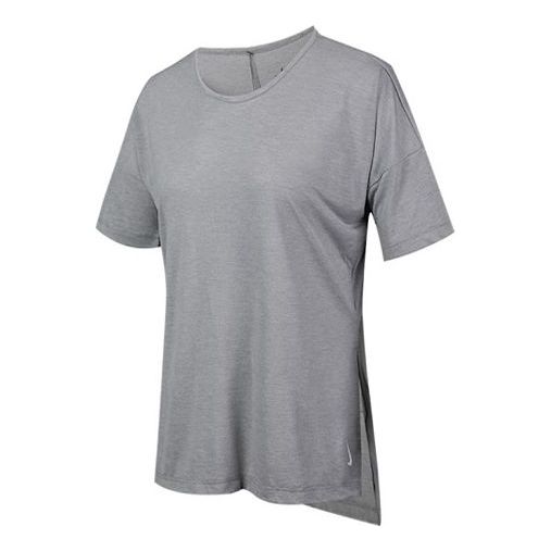 (WMNS) Nike Solid Color Round Neck Forked Short Sleeve Gray CJ9327-073