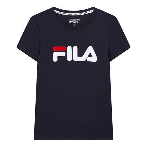 Women's FILA Logo Alphabet Printing Short Sleeve Blue F61W018108F-NV T-shirts - KICKSCREW