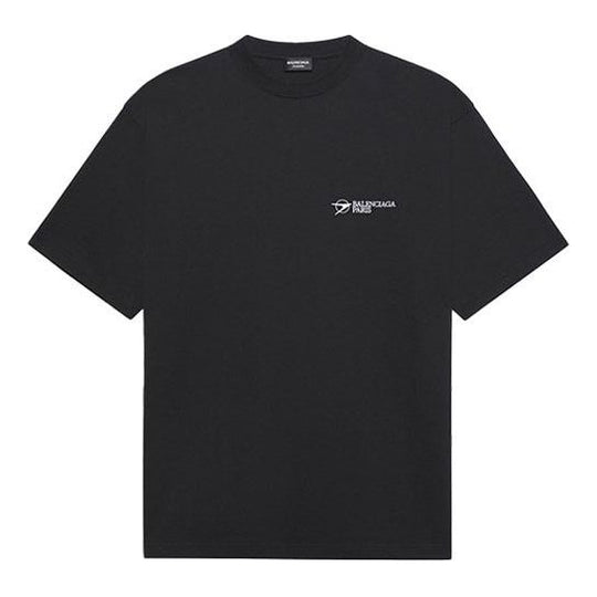 Men's Balenciaga SS21 Embroidered Logo Short Sleeve Black 641675TKV861070
