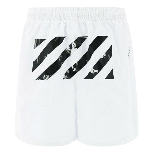 Men's OFF-WHITE Logo Stripe Printing Pocket Shorts Loose Fit White OMCI005S201010050188 Shorts - KICKSCREW