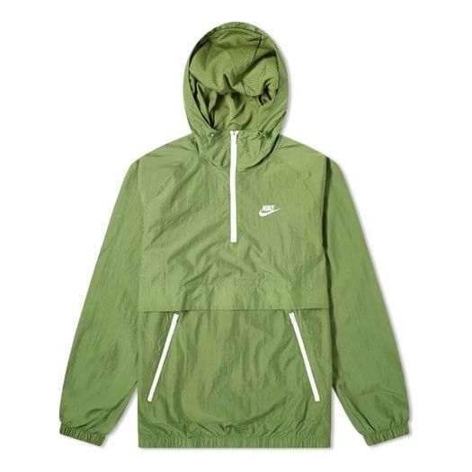 Men's Nike Retro Woven Anorak Half Zipper Hooded Windbreaker Jacket Green AR2212-326 Jacket - KICKSCREW