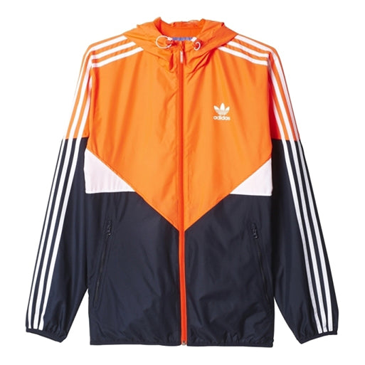 adidas originals Logo Printing Colorblock Hooded Jacket Orange