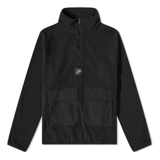 Men's Nike Sportswear Therma-FIT Logo Label Suede Half Zipper Stand Collar Jacket Black DO2638-010
