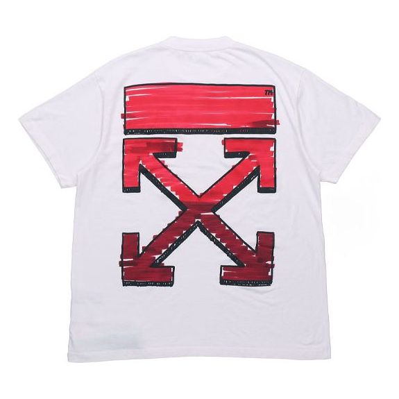 OFF-WHITE SS21 Back Red Arrow Cotton Short Sleeve Loose Fit White OMAA -  KICKS CREW