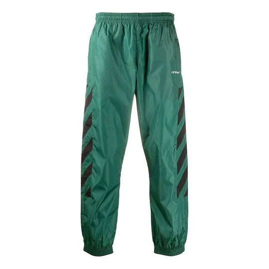 Men's OFF-WHITE Diagonal Stripes Embroidered Sports Pants/Trousers/Joggers Dark Green OMCA141E20FAB0025701 Sweat Pants - KICKSCREW