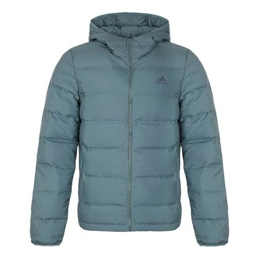 Men's adidas Outdoor Solid Color Stay Warm Hooded Down Jacket Dark Malachite Green CZ2310