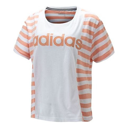 (WMNS) adidas neo Stripe Logo Printing Sports Short Sleeve Pink White DW8003