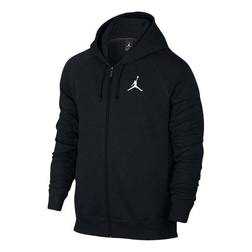 Men's Air Jordan Sports Hooded Long Sleeves Zipper Logo Jacket Black 823065-010