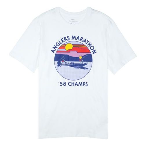 Men's Nike Anglers Marathon 58 Champs Athleisure Casual Sports Short Sleeve White T-Shirt AQ4516-100 T-shirts - KICKSCREW