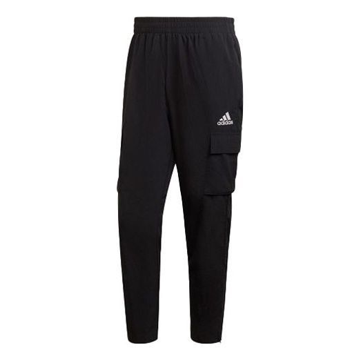 Men's adidas Solid Color Logo Cargo Pocket Casual Sports Pants/Trousers/Joggers Black HE1859