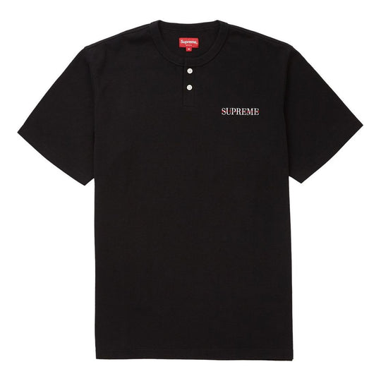 Supreme FW18 Pique S/S Henley Black Solid Color Short Sleeve T-shirt Unisex SUP-FW18-780 T-shirts - KICKSCREW