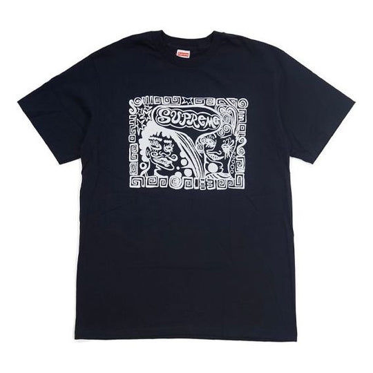 Supreme FW18 Faces Tee Navy Abstract Human Face Printing Short Sleeve Unisex Navy Blue SUP-FW18-473