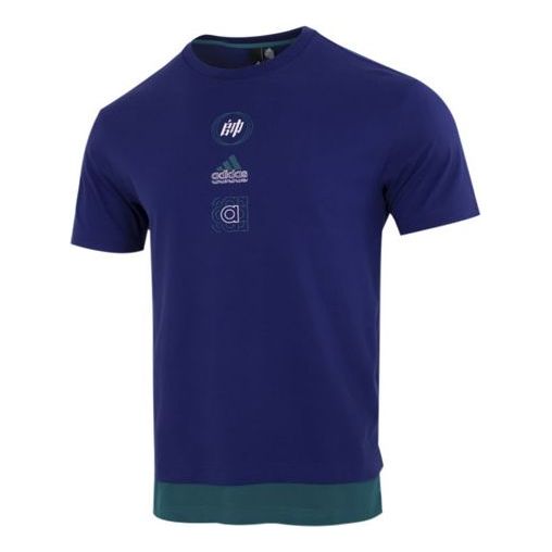 adidas Alphabet Logo Word Casual Sports Short Sleeve Blue HE9922