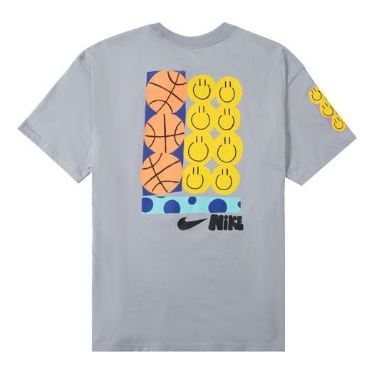 Men's Nike Smiling Face Basketball Pattern Printing Breathable Sports Short Sleeve Wolf Grey T-Shirt DQ1013-012