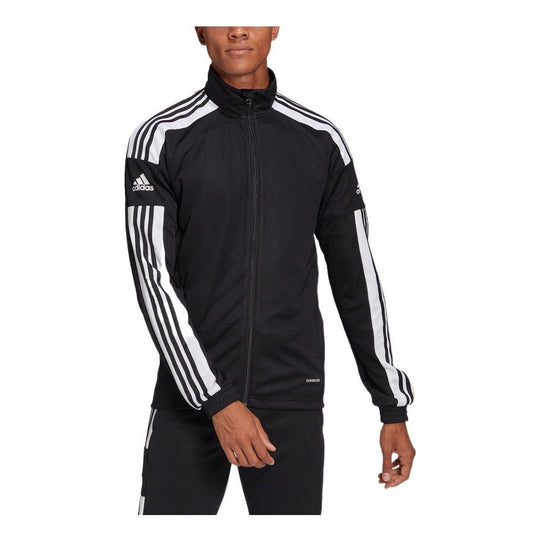 Men's adidas Stripe Printing Logo Zipper Stand Collar Jacket Black GK9546