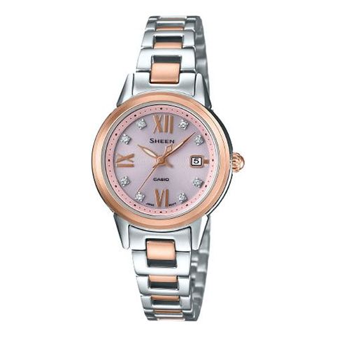 Women's CASIO Sheen Series Solar Energy Sapphire Casual Business SHE-4522SG-4AUPR Watch Sapphire Crystal Solar Powered Womens PinkRed Analog SHE-4522SG-4AUPR-PERSON Watches - KICKSCREW