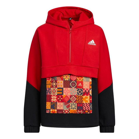 (GS) adidas Contrasting Colors Hooded Casual Boy Red HC2734