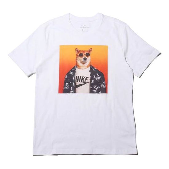 Nike Dog Sunglasses Printed With Short-Sleeved Male White BQ0186-100