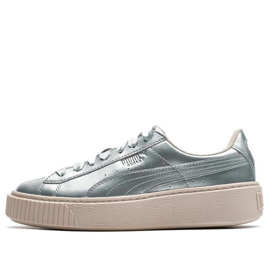 (GS) PUMA Basket Platform Metal Sneakers Silver 366031-01