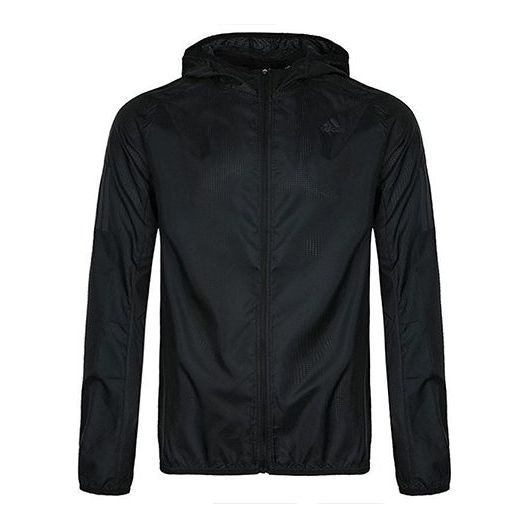 adidas Own The Run Jkt Running Athleisure Casual Sports hooded Zipper Jacket Black DN8763
