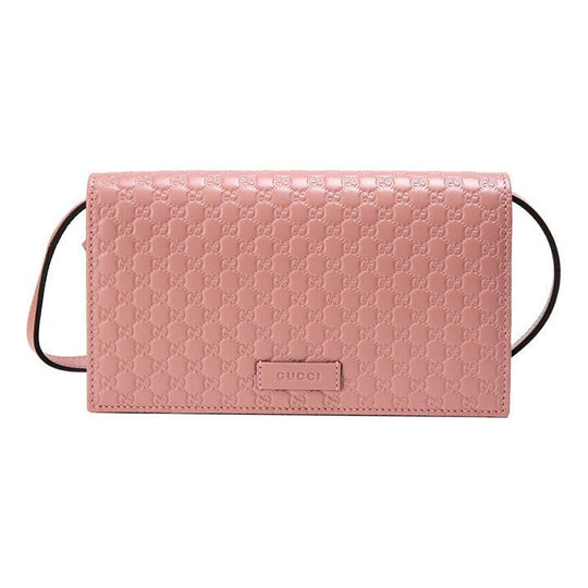 Gucci Logo Embossing Leather Logo Leather Shoulder Messenger Bag Pink Candy 466507-BMJ1G-5806