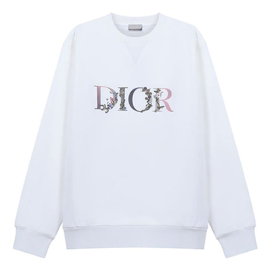 DIOR Flower Embroidery Round Collar Sports Long Sleeve Male White 113J687A0531-084