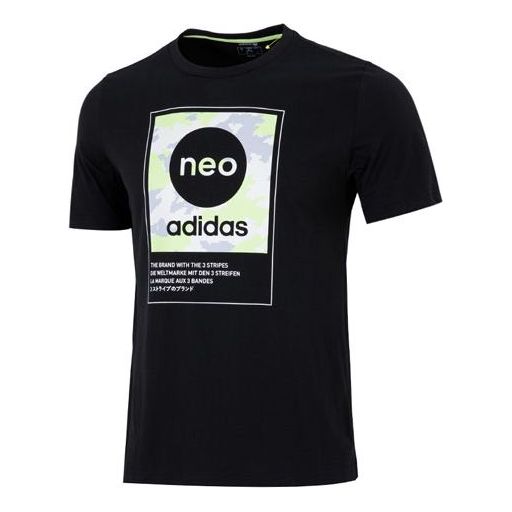 Men's adidas neo Sw Dig Logo T Athleisure Casual Sports Round Neck Large Logo Short Sleeve Black T-Shirt HC9712