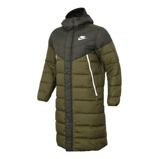 Nike logo long puffer zipped hooded coat 'Olive Green' AA8854-355