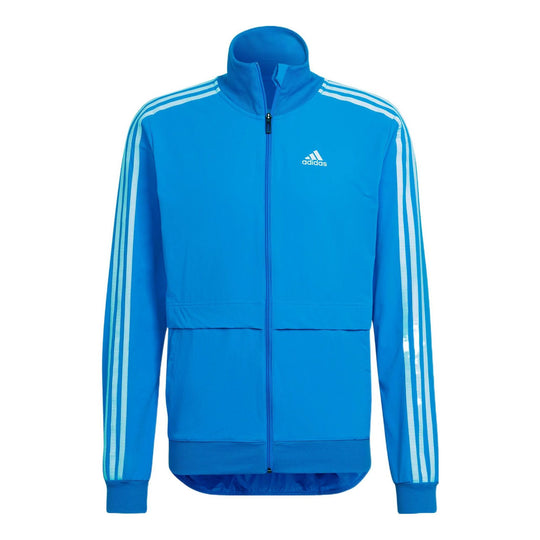 adidas Solid Color Logo Stripe Zipper Stand Collar Casual Jacket Blue ...