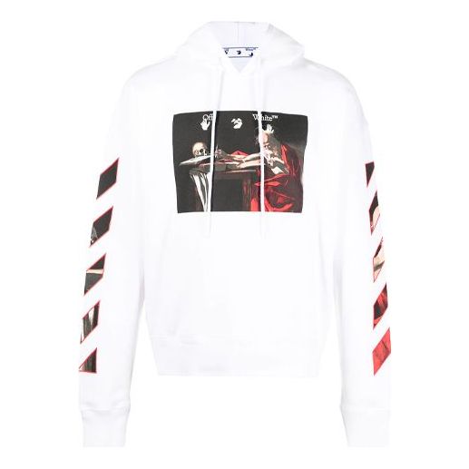 Off-White Printing Stripe hooded Long Sleeves Ordinary Version White OMBB037R21FLE0020125