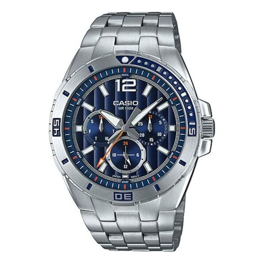 Men's CASIO ENTICER Series Quartz Watch Stainless Steel Strap Blue Dial 100m Waterproof Analog Mens MTD-1060D-2A