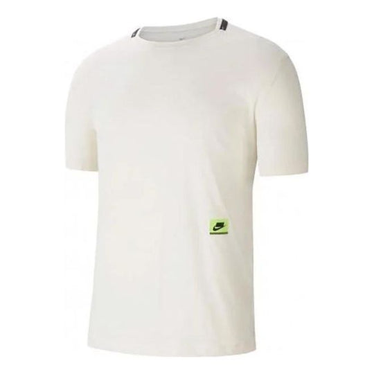 Men's Nike Solid Color Waist Brand Logo Label Round Neck Short Sleeve White T-Shirt BV3306-110