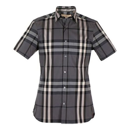Men's Burberry Plaid Short Sleeve Shirt Gray 40039351