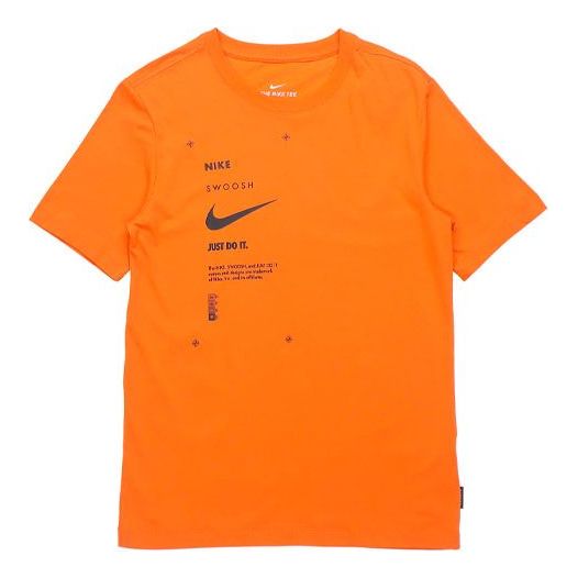 Nike Sportswear Swoosh Club Printing Alphabet Sports Round Neck Short Sleeve Orange DJ5374-801