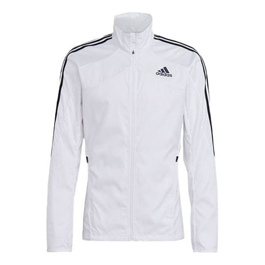 Men's adidas Marathon Jkt Logo Stripe Stand Collar White Jacket GK6111 ...
