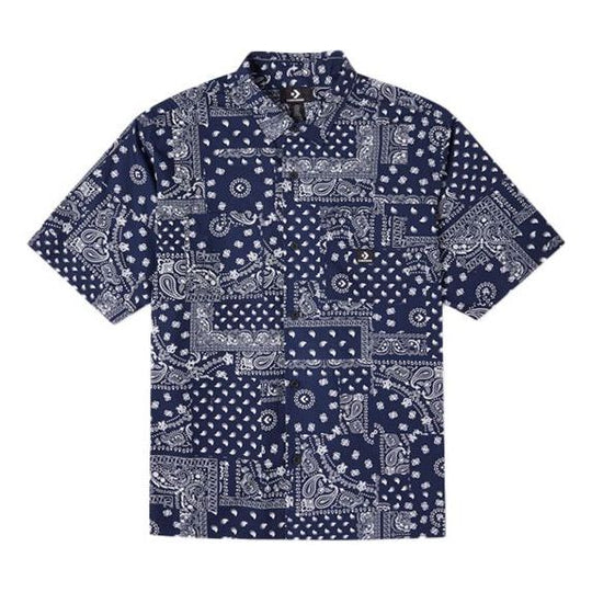 Men's Converse Cashew Full Print Short Sleeve Navy Blue Shirt 10023155-A02
