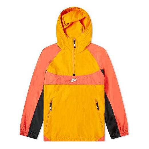 Nike Re-issue Men's Woven Popover 1/2 Zip Hooded Jacket Orange/Red BV5385-873 Storm Jacket  -  KICKSCREW